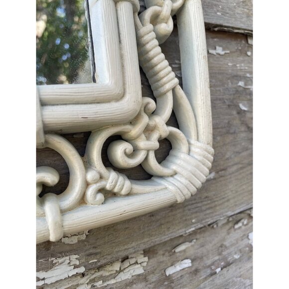 Vintage 1970s Syroco Homco White Faux Wicker Rattan Wall Mirror 14.5x12.5 - Picture 13 of 15